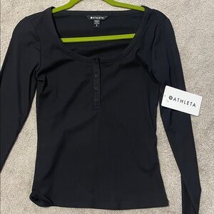 Athleta Black signature ribbed Henry top.